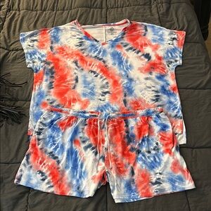 Tie-Dye Red and Blue Pajama Set- Size XL